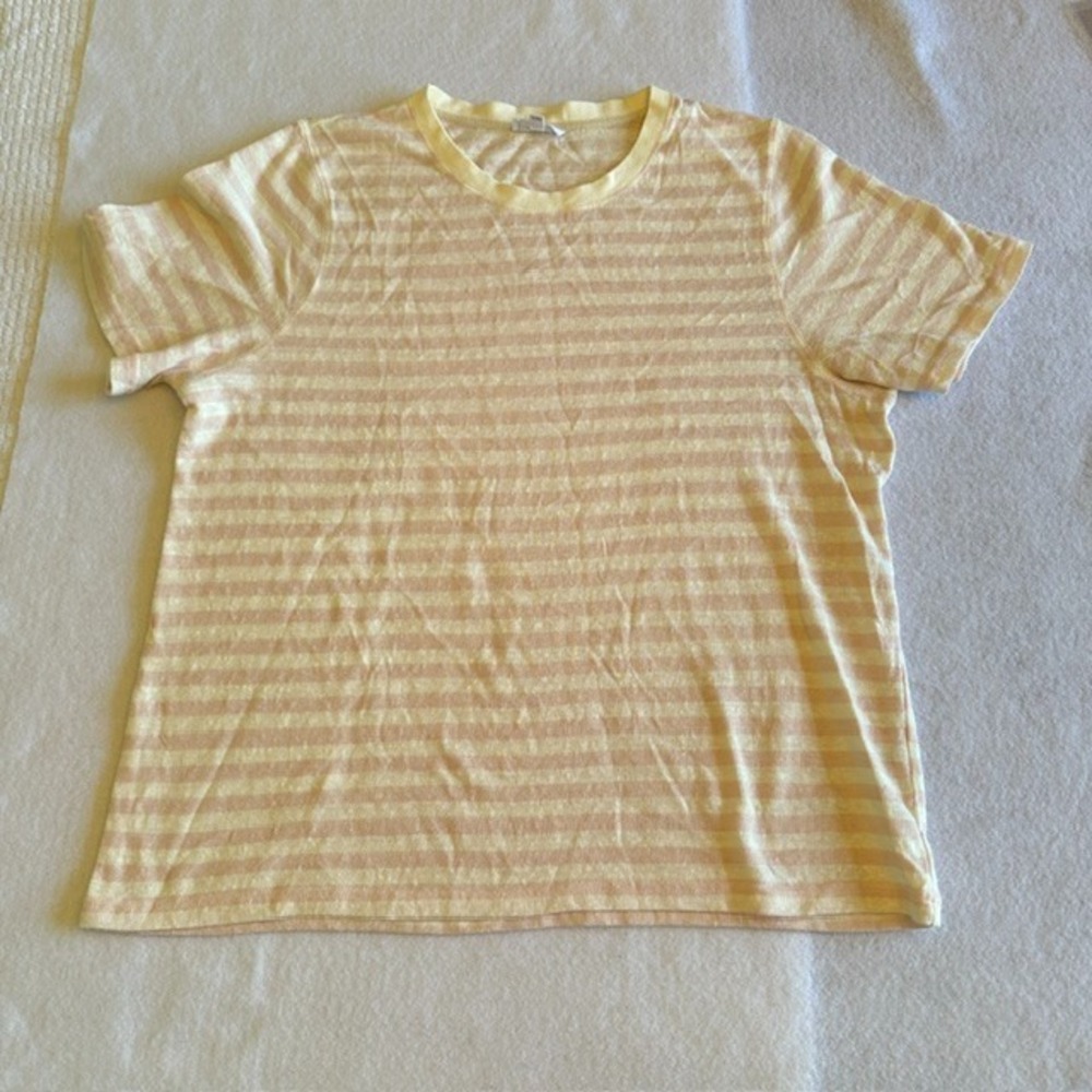 SWEETSALT Striped Short Sleeve T Shirt Womens Yellow Beige XXL Casual Top 2XL